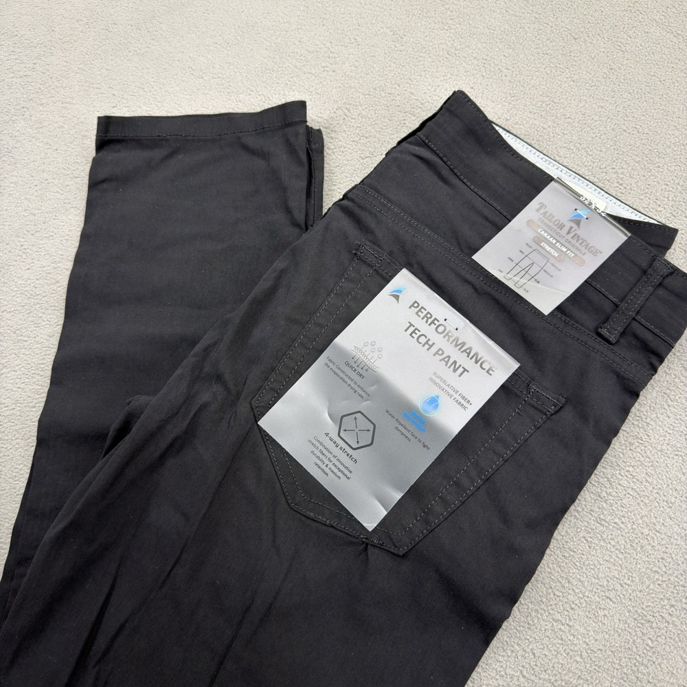 Tailor Vintage NWT Mens 32x32 Performance Tech Black Nylon Pants Canaan Slim Fit